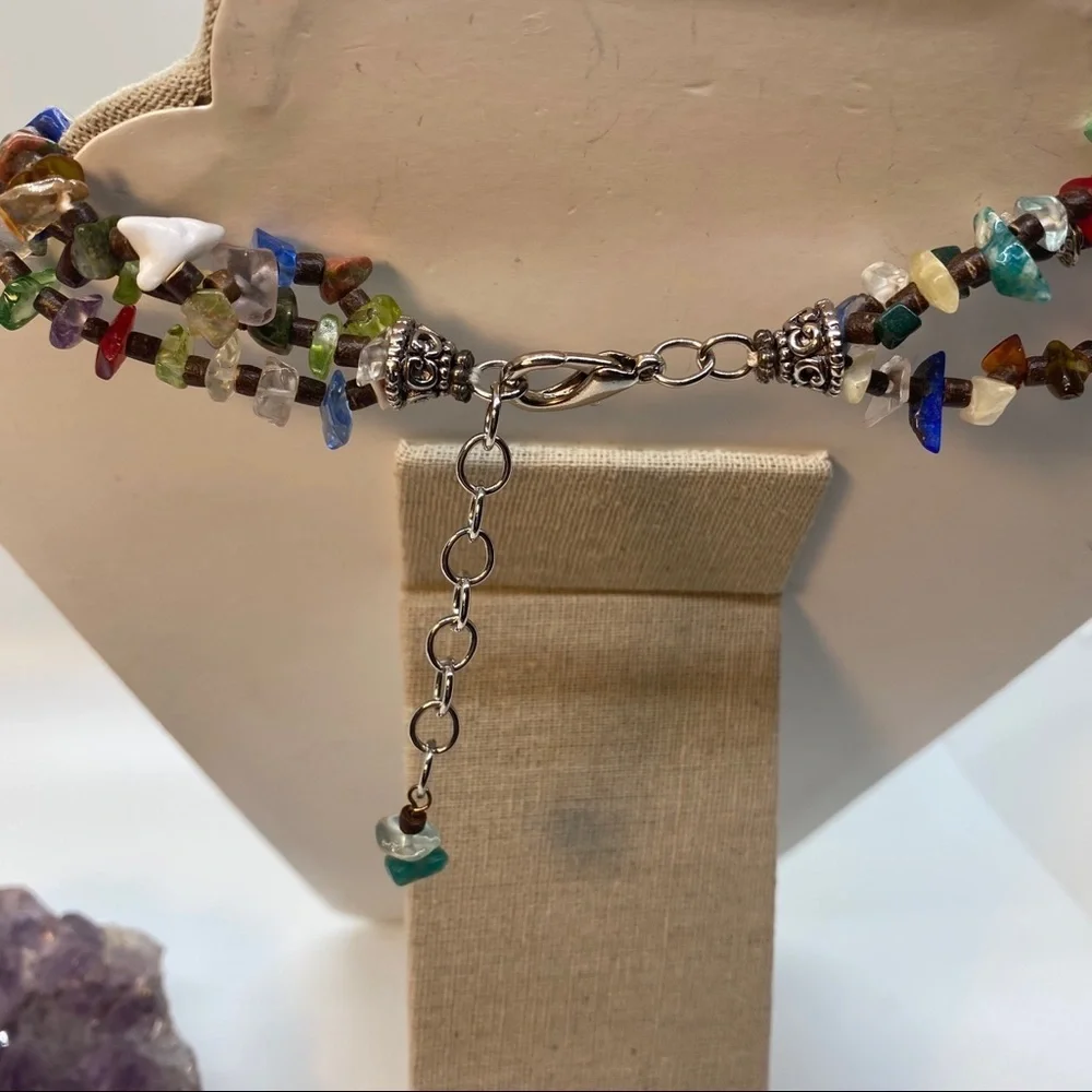 Multicolored Bead Necklace with Pendant-3 Strands